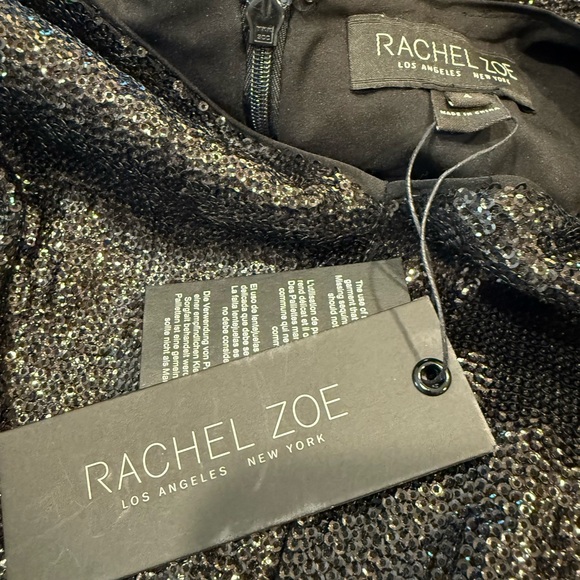 Rachel Zoe Clover black mini sequin V-neck short sleeve peplum top size 4 NWT - Picture 9 of 12